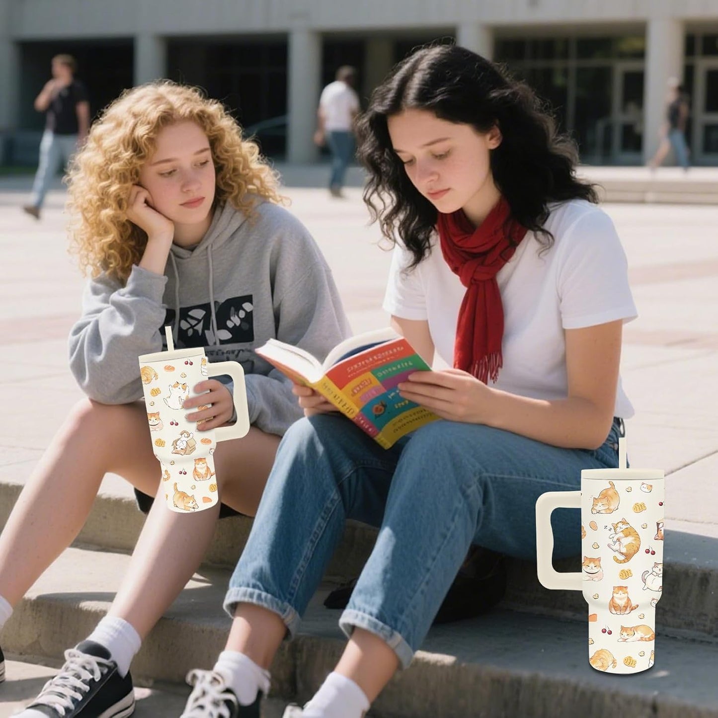 24oz Cat Tumbler with Handle and Straw, Cat Lovers Gifts for Women(1pc) | Stainless Steel, Leakproof, BPA Free, Insulated Travel Mug for Home Office Sport, Girls Women Birthday Gift Cup