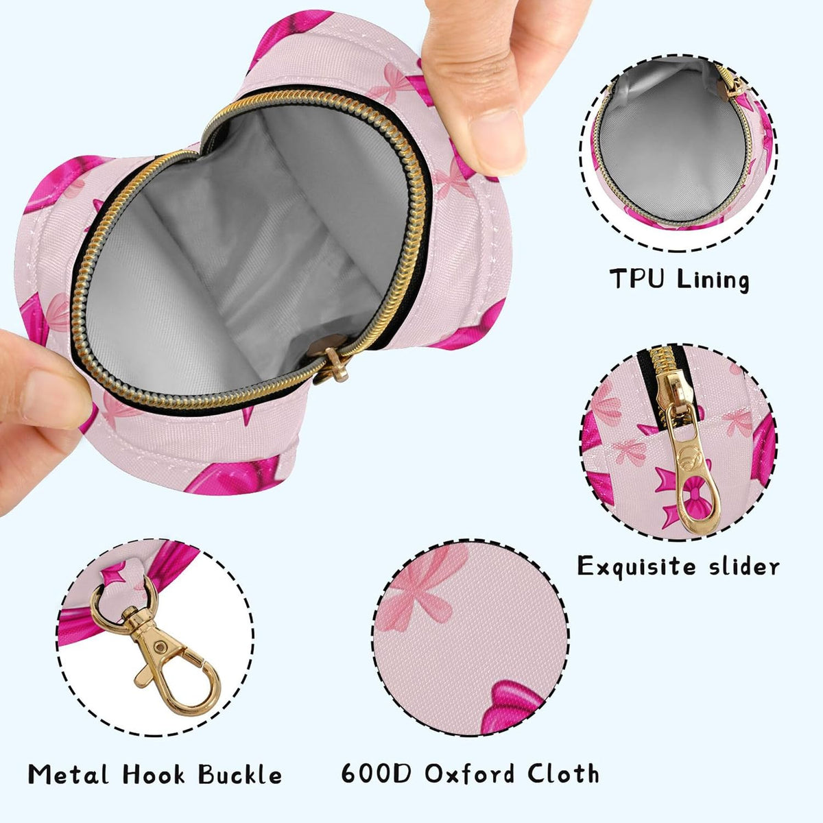 Bright Pink Bows Baby Pacifier Holder Case, Dustproof Portable Storage Box for Diaper Bag Purse, Pacifier Storage Container for Boys & Girls