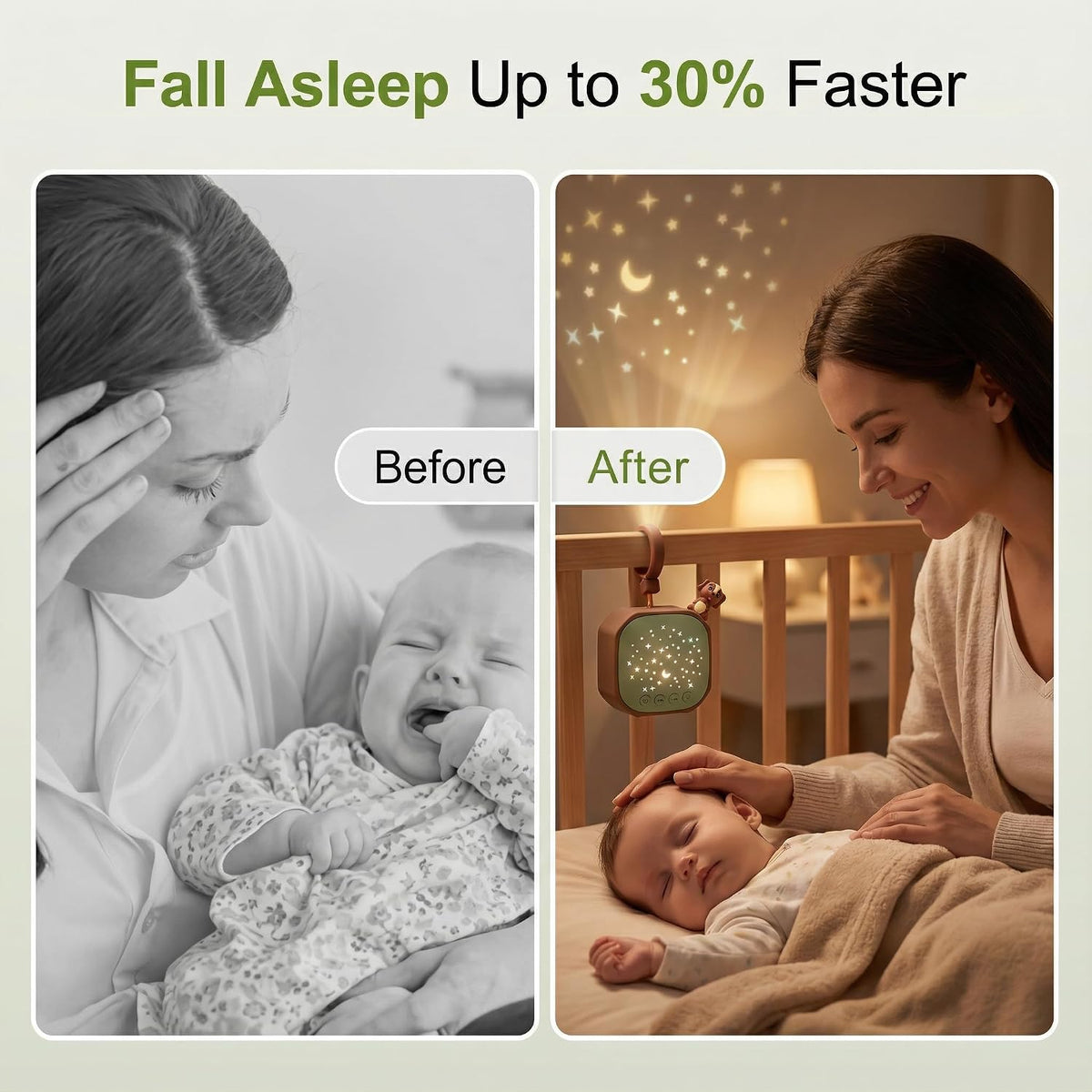 Portable Baby Sound Machine with Star Projector & White Noise Sleep Soother