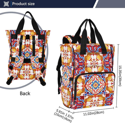 Diaper Bag Backpack, Multifunction Travel Bag for Moms Dads, Baby Changing Bag with Insulted Pockets, Stroller Straps and Side Bottle Pockets Crimson Bloom Pattern