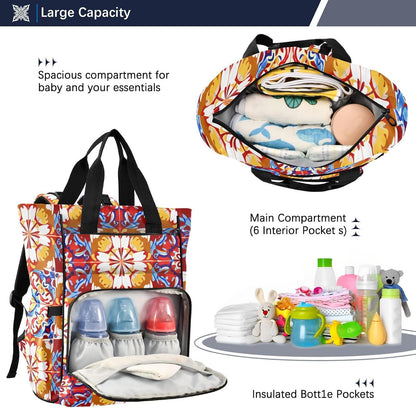 Diaper Bag Backpack, Multifunction Travel Bag for Moms Dads, Baby Changing Bag with Insulted Pockets, Stroller Straps and Side Bottle Pockets Crimson Bloom Pattern