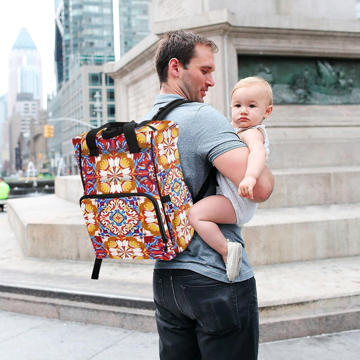 Diaper Bag Backpack, Multifunction Travel Bag for Moms Dads, Baby Changing Bag with Insulted Pockets, Stroller Straps and Side Bottle Pockets Crimson Bloom Pattern