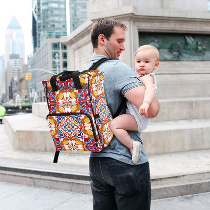 Diaper Bag Backpack, Multifunction Travel Bag for Moms Dads, Baby Changing Bag with Insulted Pockets, Stroller Straps and Side Bottle Pockets Crimson Bloom Pattern