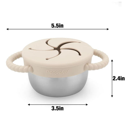 2 Pack Stainless Steel Toddler Snack Cups, Spill Proof Snack Containers with Silicone Food Catcher & Handles, 9 oz Baby Snack Cup Holder with Lid for Kids, Dishwasher Safe (Blue & Pink)