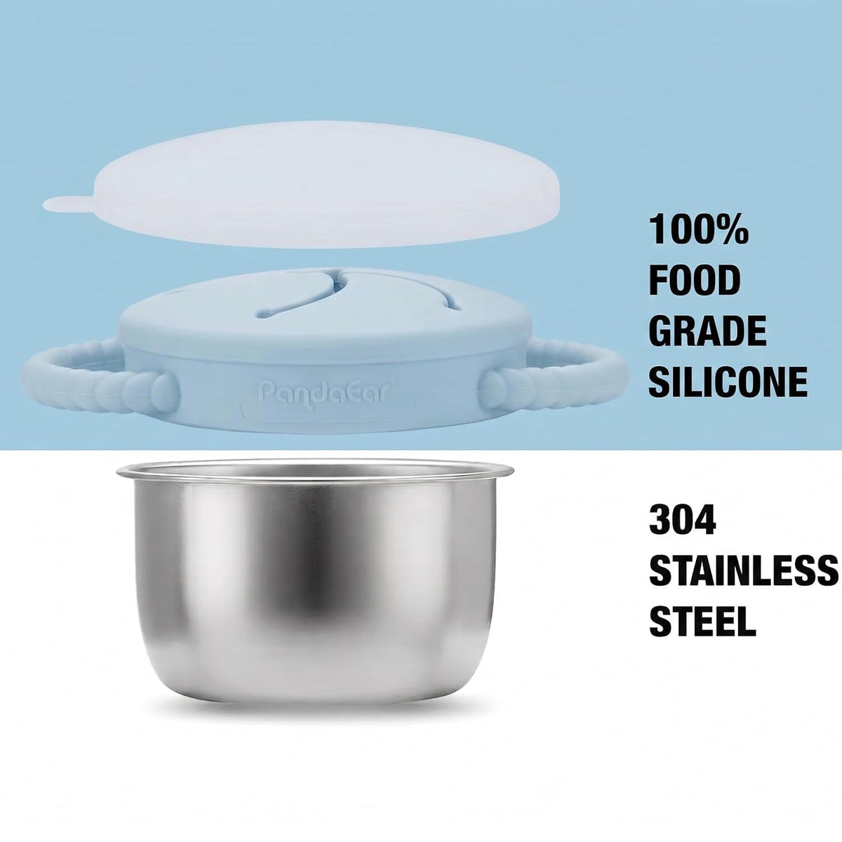 2 Pack Stainless Steel Toddler Snack Cups, Spill Proof Snack Containers with Silicone Food Catcher & Handles, 9 oz Baby Snack Cup Holder with Lid for Kids, Dishwasher Safe (Blue & Pink)