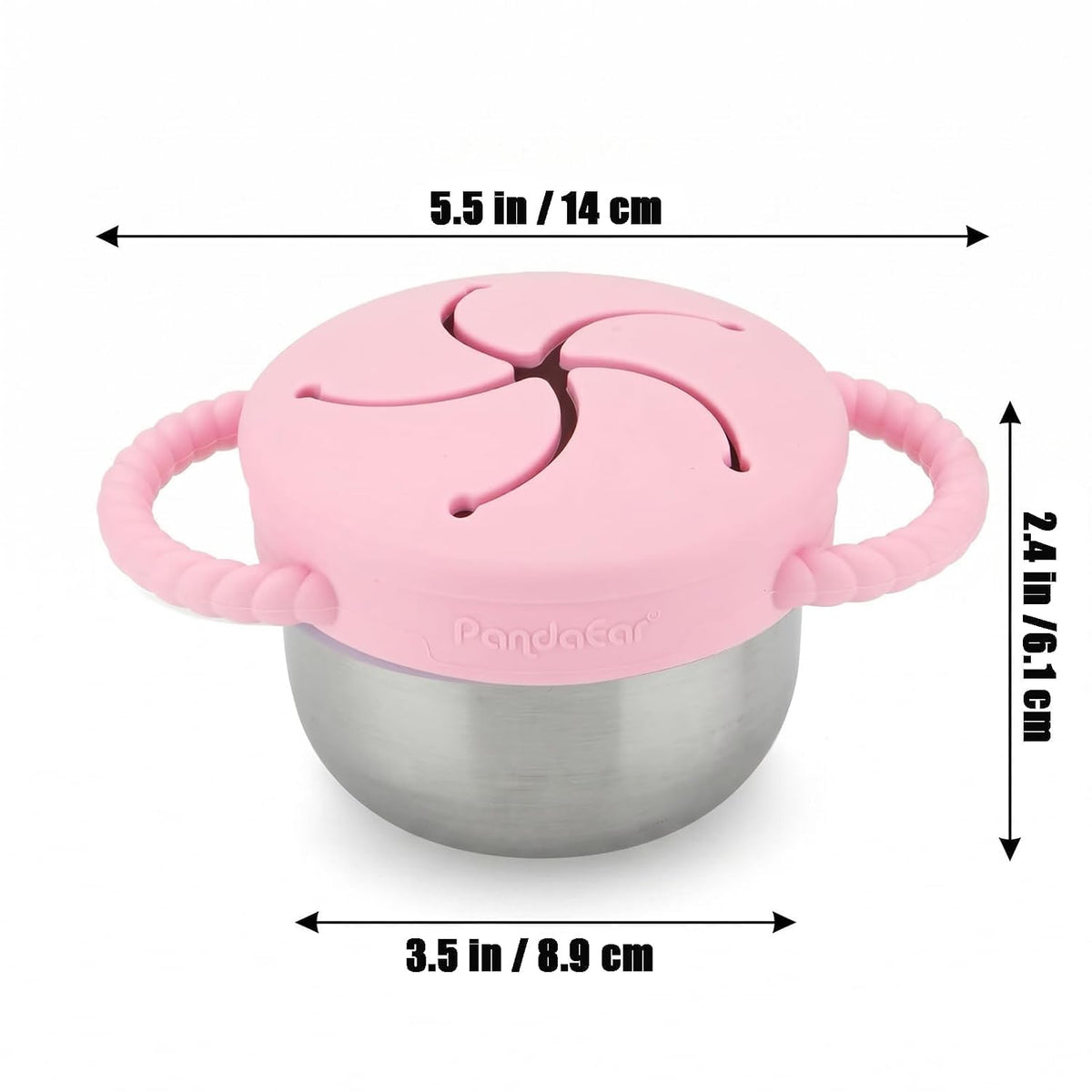 2 Pack Stainless Steel Toddler Snack Cups, Spill Proof Snack Containers with Silicone Food Catcher & Handles, 9 oz Baby Snack Cup Holder with Lid for Kids, Dishwasher Safe (Blue & Pink)