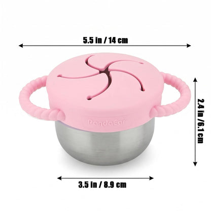 2 Pack Stainless Steel Toddler Snack Cups, Spill Proof Snack Containers with Silicone Food Catcher & Handles, 9 oz Baby Snack Cup Holder with Lid for Kids, Dishwasher Safe (Blue & Pink)