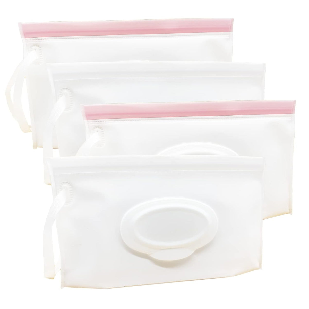 Portable Refillable Wet Wipe Pouch, Reusable Travel Wipes Holder & Case, Lightweight Flushable Diaper Wipes Container for Baby (4 Pack, Milk White)