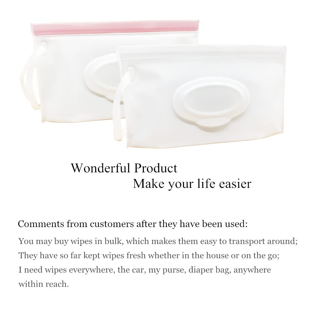 Portable Refillable Wet Wipe Pouch, Reusable Travel Wipes Holder & Case, Lightweight Flushable Diaper Wipes Container for Baby (4 Pack, Milk White)