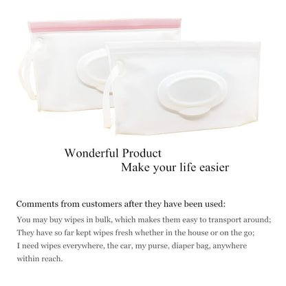 Portable Refillable Wet Wipe Pouch, Reusable Travel Wipes Holder & Case, Lightweight Flushable Diaper Wipes Container for Baby (4 Pack, Milk White)