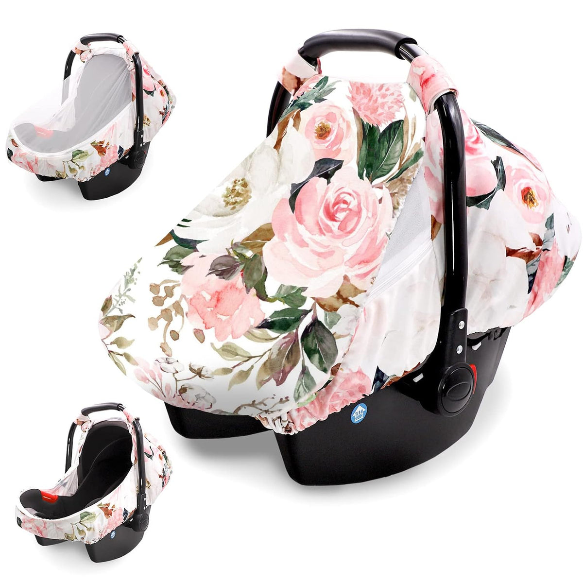 Car Seat Covers for Babies Girl Boy, Cozy Sun & Bug Cover, Infant Carseat Canopy Newborn Stroller Carrier Cover with Breathable Zipper Peep Window, Green Leaf