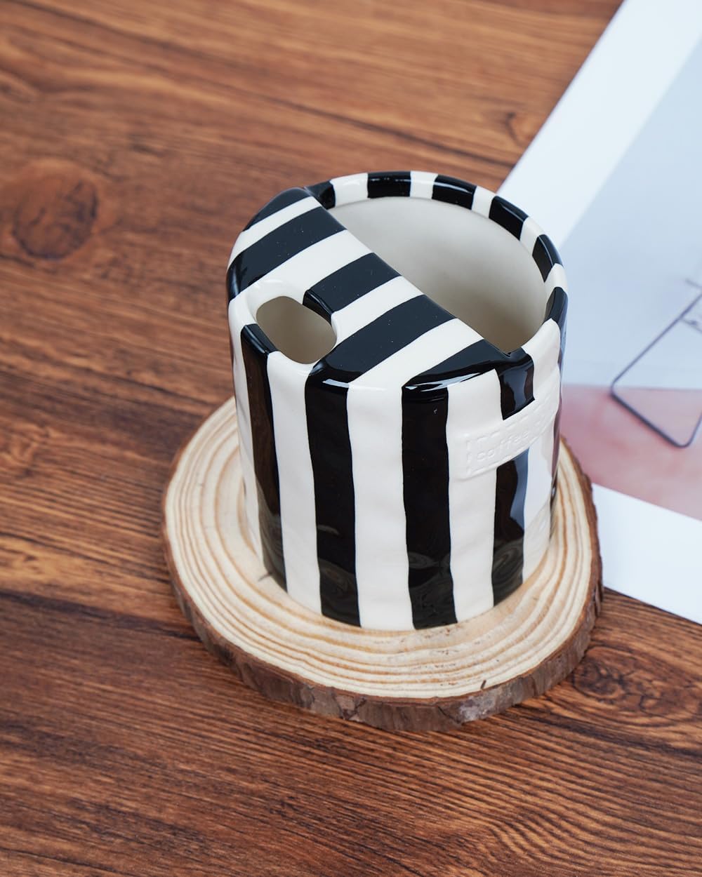 Coffee Mug Espresso Cup 10oz Ceramic Coffee Mugs Porcelain Coffee Cup Hand-Painted Striped Art Multiple Use for Kitchen, Dining-Green