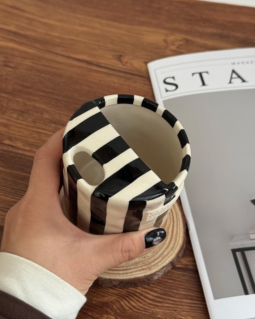 Coffee Mug Espresso Cup 10oz Ceramic Coffee Mugs Porcelain Coffee Cup Hand-Painted Striped Art Multiple Use for Kitchen, Dining-Green