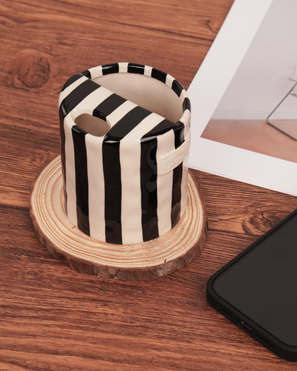 Coffee Mug Espresso Cup 10oz Ceramic Coffee Mugs Porcelain Coffee Cup Hand-Painted Striped Art Multiple Use for Kitchen, Dining-Green
