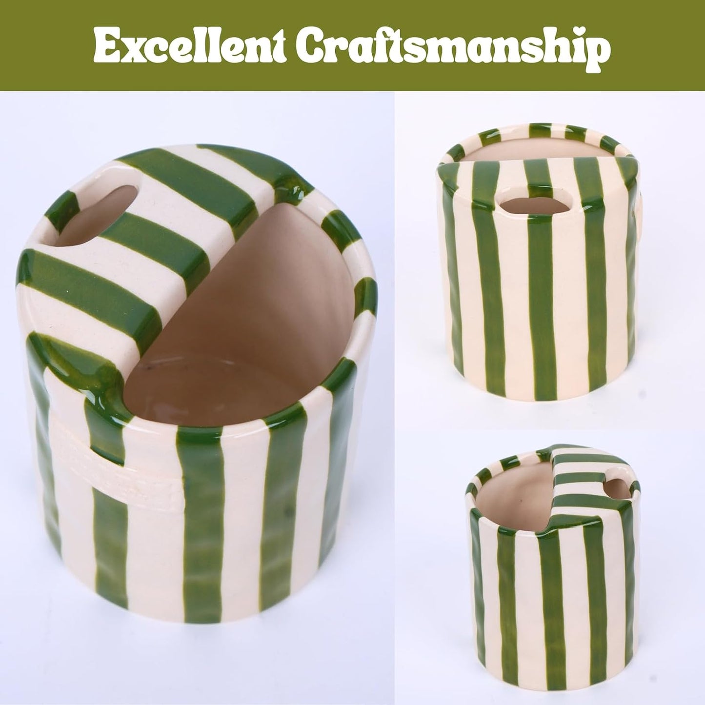 Coffee Mug Espresso Cup 10oz Ceramic Coffee Mugs Porcelain Coffee Cup Hand-Painted Striped Art Multiple Use for Kitchen, Dining-Green