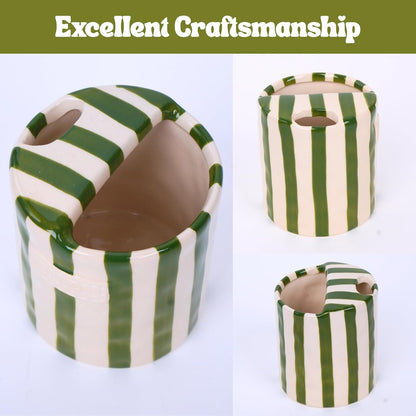 Coffee Mug Espresso Cup 10oz Ceramic Coffee Mugs Porcelain Coffee Cup Hand-Painted Striped Art Multiple Use for Kitchen, Dining-Green