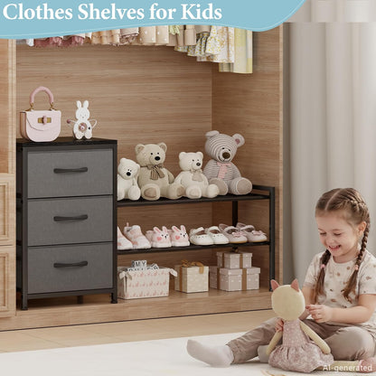 Expandable Closet Organizers and Storage, White Fabric Storage Dresser, 3 Drawer Dresser, Clothes Shelves for Kids, Purse Organizer Small Shoe Rack for Closet Bedroom(31.29~43.42 in)