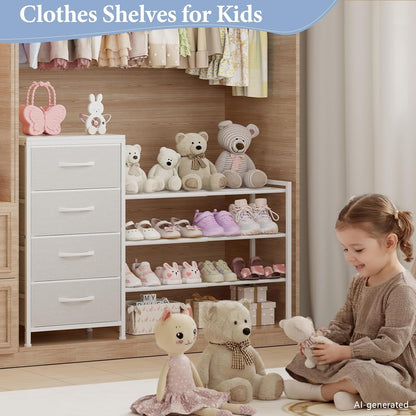 Expandable Closet Organizers and Storage, White Fabric Storage Dresser, 3 Drawer Dresser, Clothes Shelves for Kids, Purse Organizer Small Shoe Rack for Closet Bedroom(31.29~43.42 in)