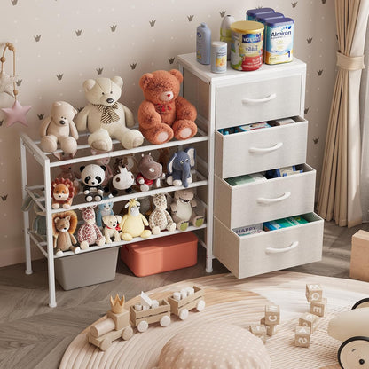 Expandable Closet Organizers and Storage, White Fabric Storage Dresser, 3 Drawer Dresser, Clothes Shelves for Kids, Purse Organizer Small Shoe Rack for Closet Bedroom(31.29~43.42 in)