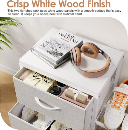 Expandable Closet Organizers and Storage, White Fabric Storage Dresser, 3 Drawer Dresser, Clothes Shelves for Kids, Purse Organizer Small Shoe Rack for Closet Bedroom(31.29~43.42 in)