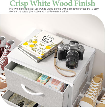 Expandable Closet Organizers and Storage, White Fabric Storage Dresser, 3 Drawer Dresser, Clothes Shelves for Kids, Purse Organizer Small Shoe Rack for Closet Bedroom(31.29~43.42 in)