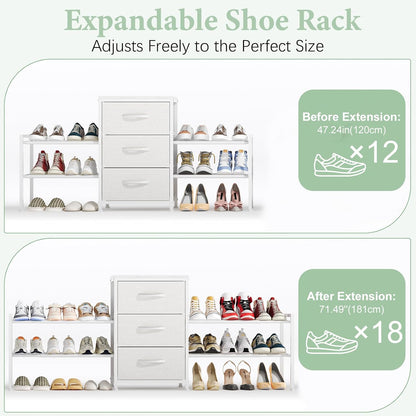 Expandable Closet Organizers and Storage, White Fabric Storage Dresser, 3 Drawer Dresser, Clothes Shelves for Kids, Purse Organizer Small Shoe Rack for Closet Bedroom(31.29~43.42 in)