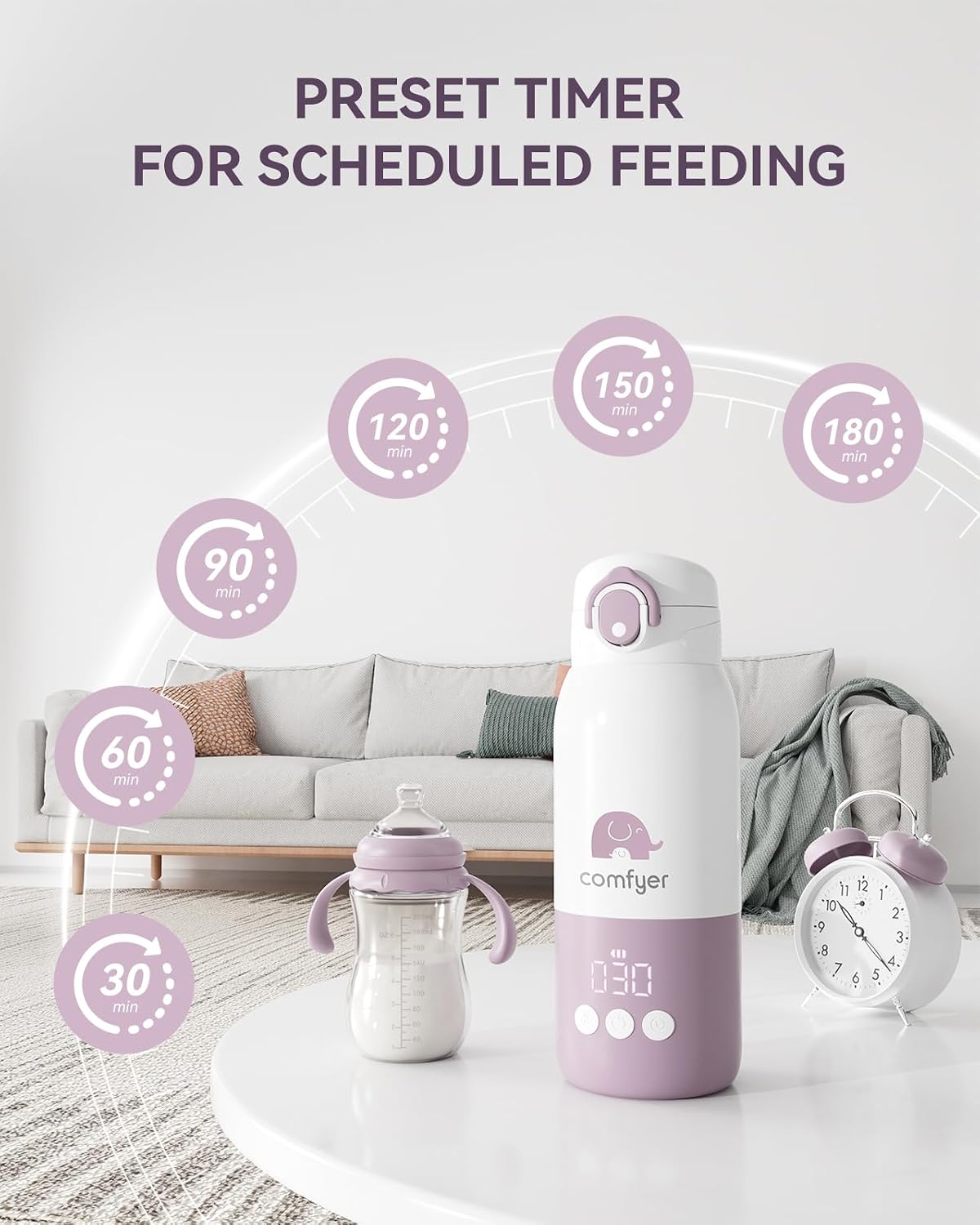 Portable Baby Bottle Warmer for Travel, Portable Milk Warmer with Fast Heating & Long Battery Life, Instant Breast Milk, Formula/Water Bottle with 12 Ounces Big Capacity, Baby Flask for Vehicle
