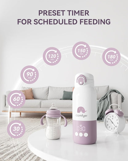 Portable Baby Bottle Warmer for Travel, Portable Milk Warmer with Fast Heating & Long Battery Life, Instant Breast Milk, Formula/Water Bottle with 12 Ounces Big Capacity, Baby Flask for Vehicle