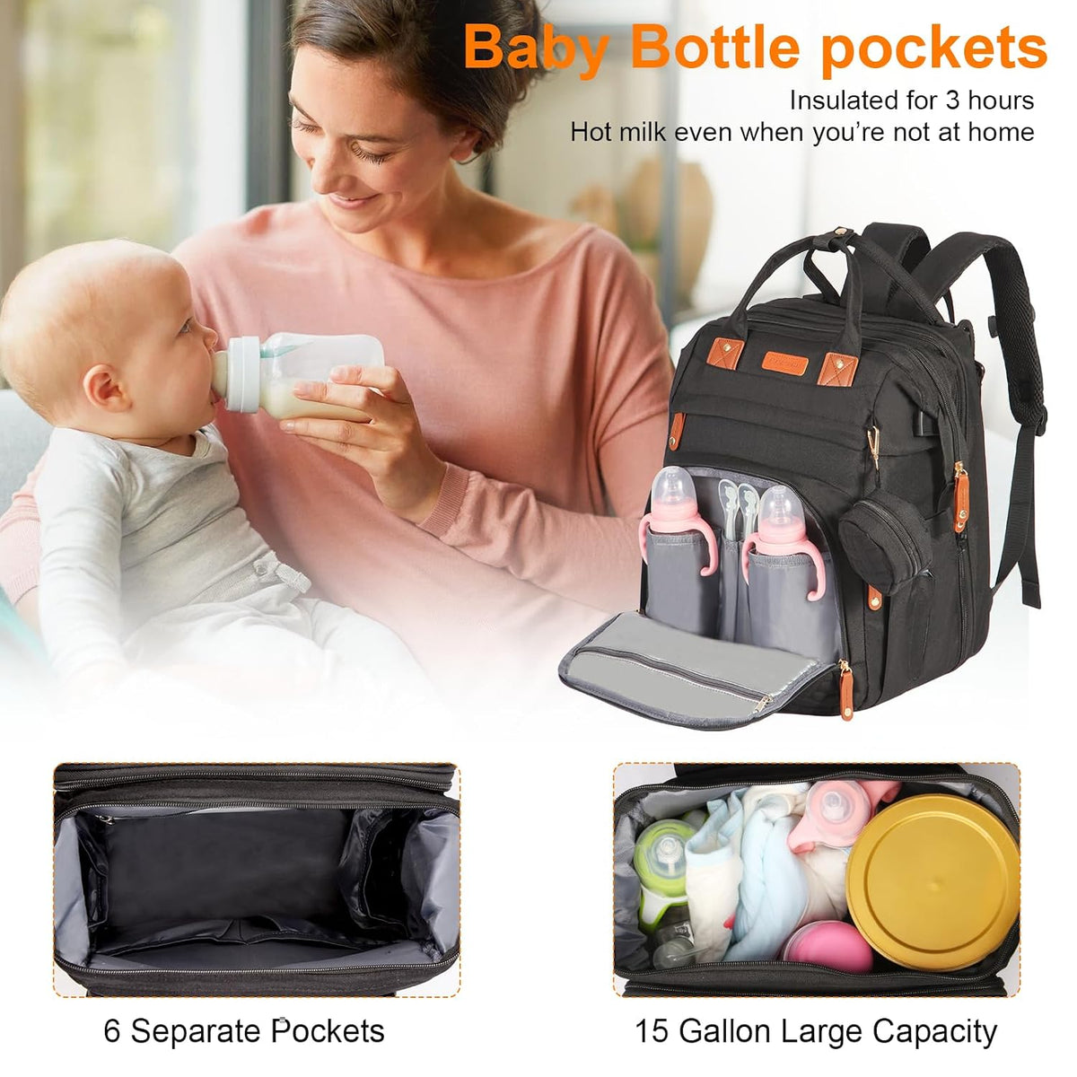 Diaper Bag Backpack with Changing Station, Black