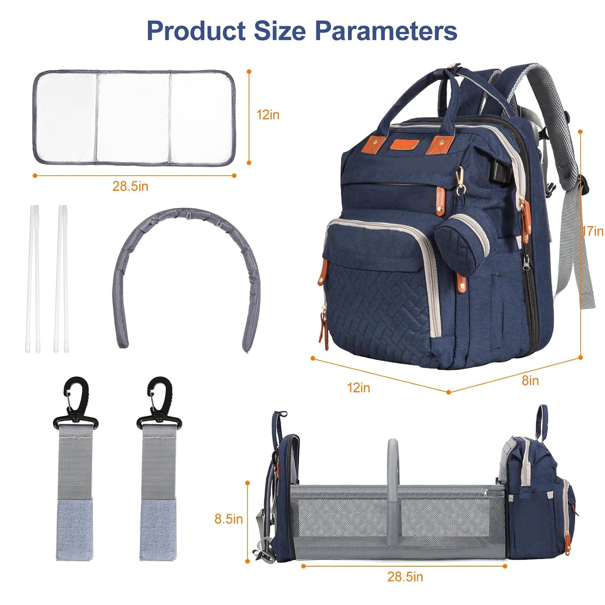 Diaper Bag Backpack with Changing Station, Black