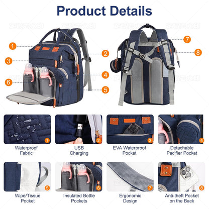 Diaper Bag Backpack with Changing Station, Black