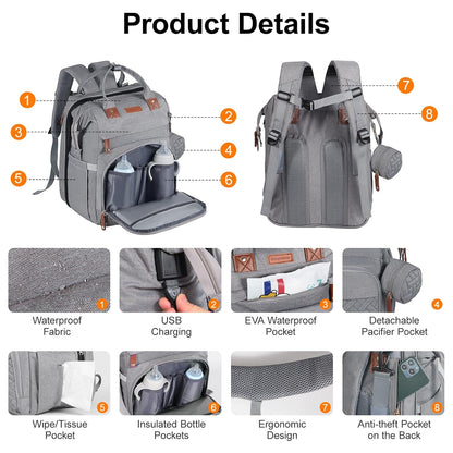 Diaper Bag Backpack with Changing Station, Black
