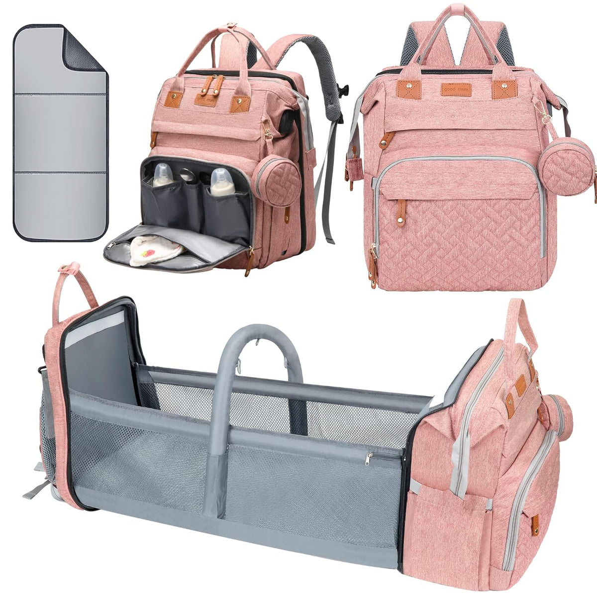 Diaper Bag Backpack with Changing Station, Black