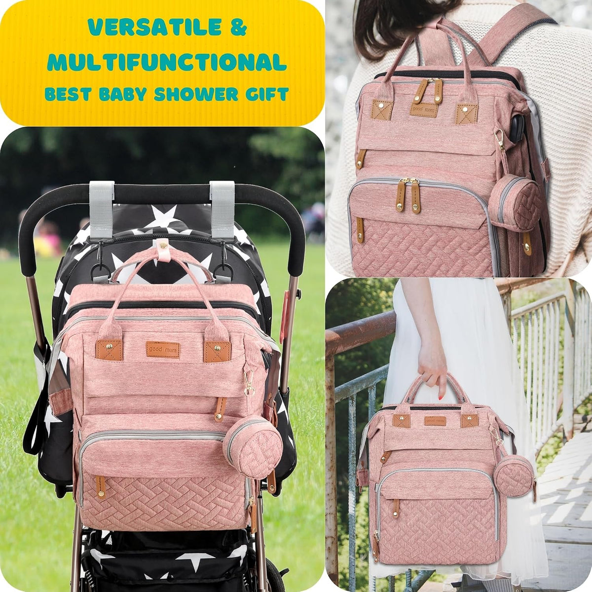 Diaper Bag Backpack with Changing Station, Black