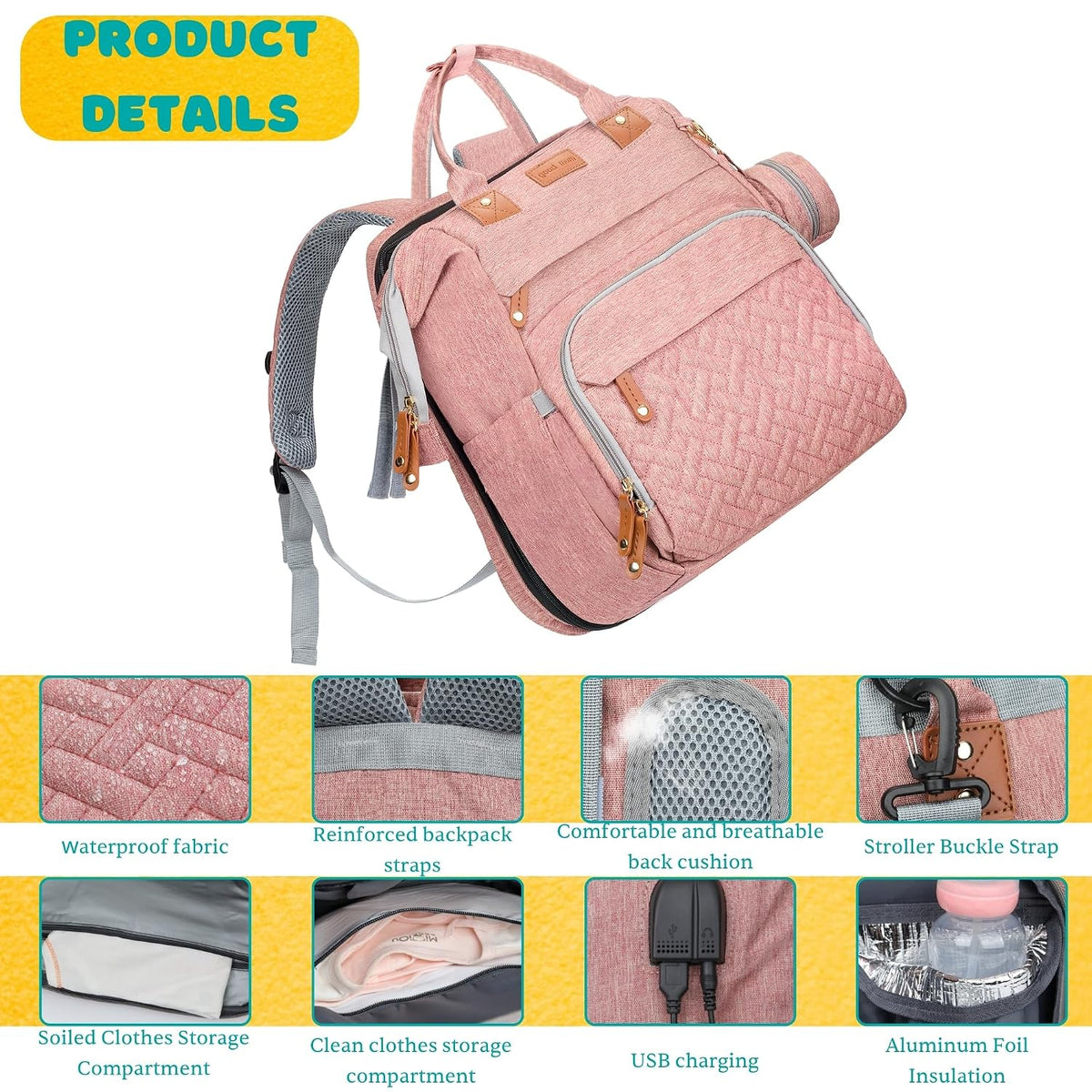 Diaper Bag Backpack with Changing Station, Black