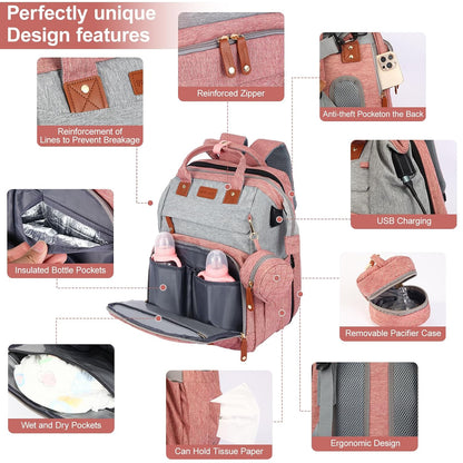 Diaper Bag Backpack with Changing Station, Black