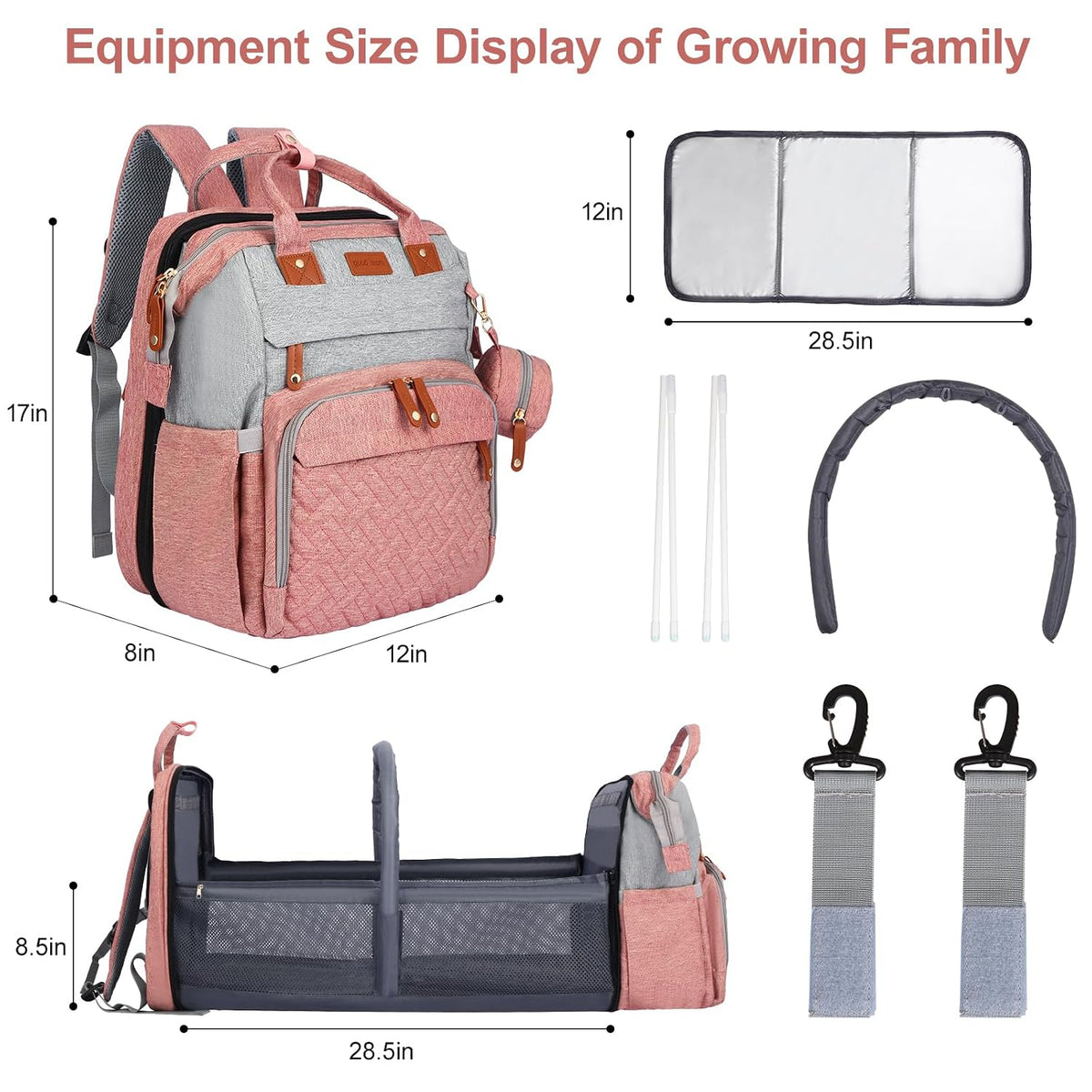 Diaper Bag Backpack with Changing Station, Black