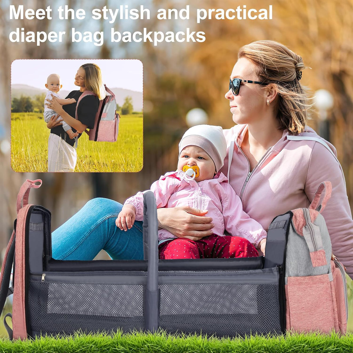 Diaper Bag Backpack with Changing Station, Black