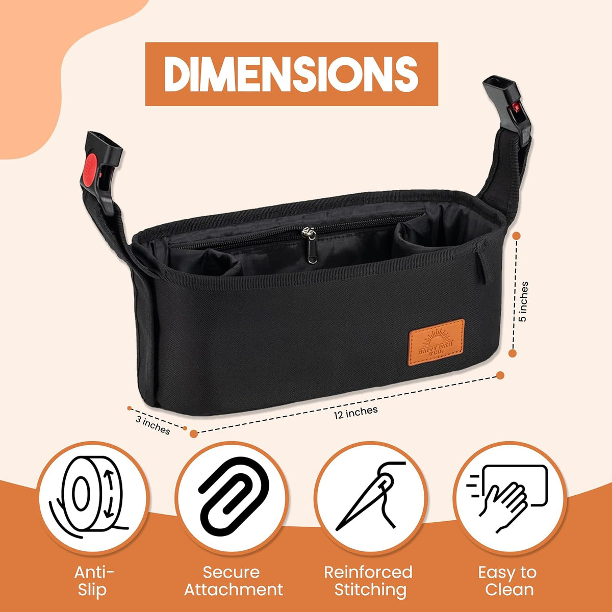 Universal Stroller Organizer with Cup Holder - Baby Caddy Organizer | Stroller Caddy Organizer w/ Anti-Slip Straps to Fit Various strollers like Uppababy, Doona, Nuna & More | Waterproof Walker Bag
