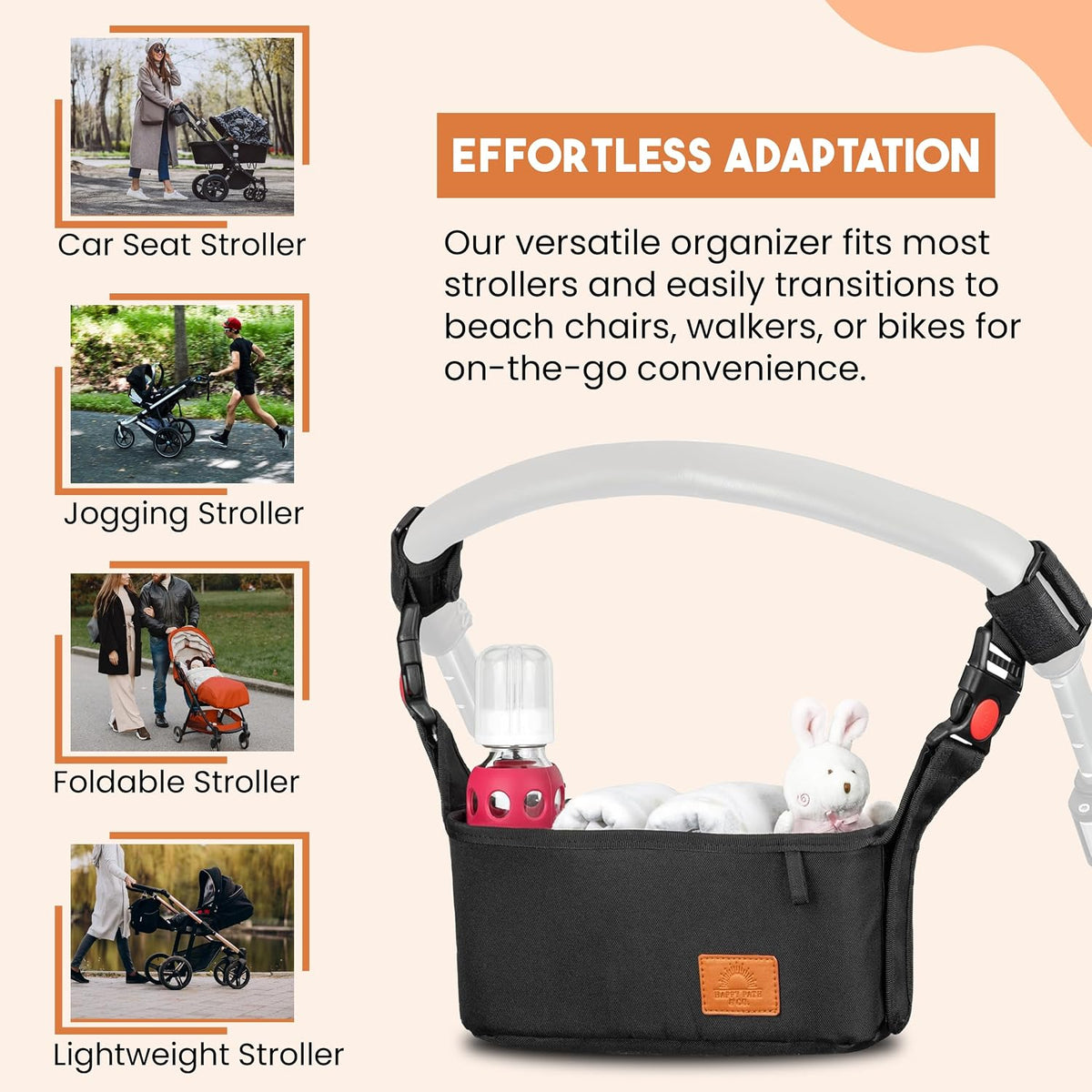 Universal Stroller Organizer with Cup Holder - Baby Caddy Organizer | Stroller Caddy Organizer w/ Anti-Slip Straps to Fit Various strollers like Uppababy, Doona, Nuna & More | Waterproof Walker Bag
