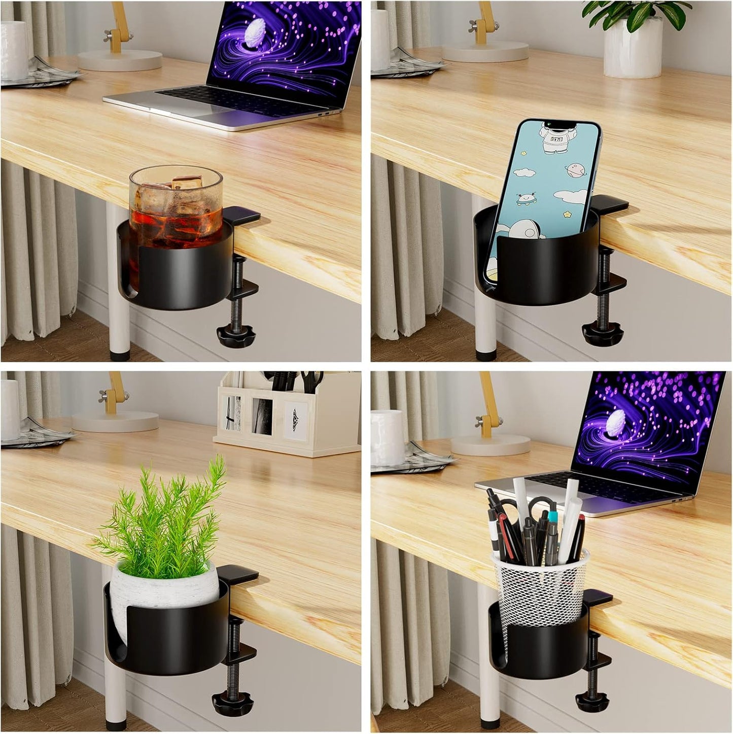 Large Desk Cup Holder, Anti-Spill Cup Holder for Desk or Table | Sturdy and Durable, Easy to Install, for Yeti 14/24/36oz Ramblers, Hydro Flasks 32/40oz, Gaming PC Office Accessories