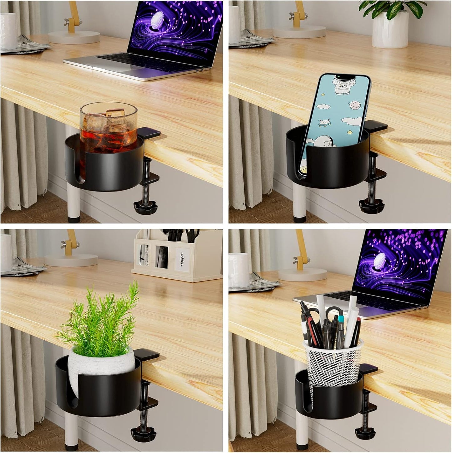 Large Desk Cup Holder, Anti-Spill Cup Holder for Desk or Table | Sturdy and Durable, Easy to Install, for Yeti 14/24/36oz Ramblers, Hydro Flasks 32/40oz, Gaming PC Office Accessories