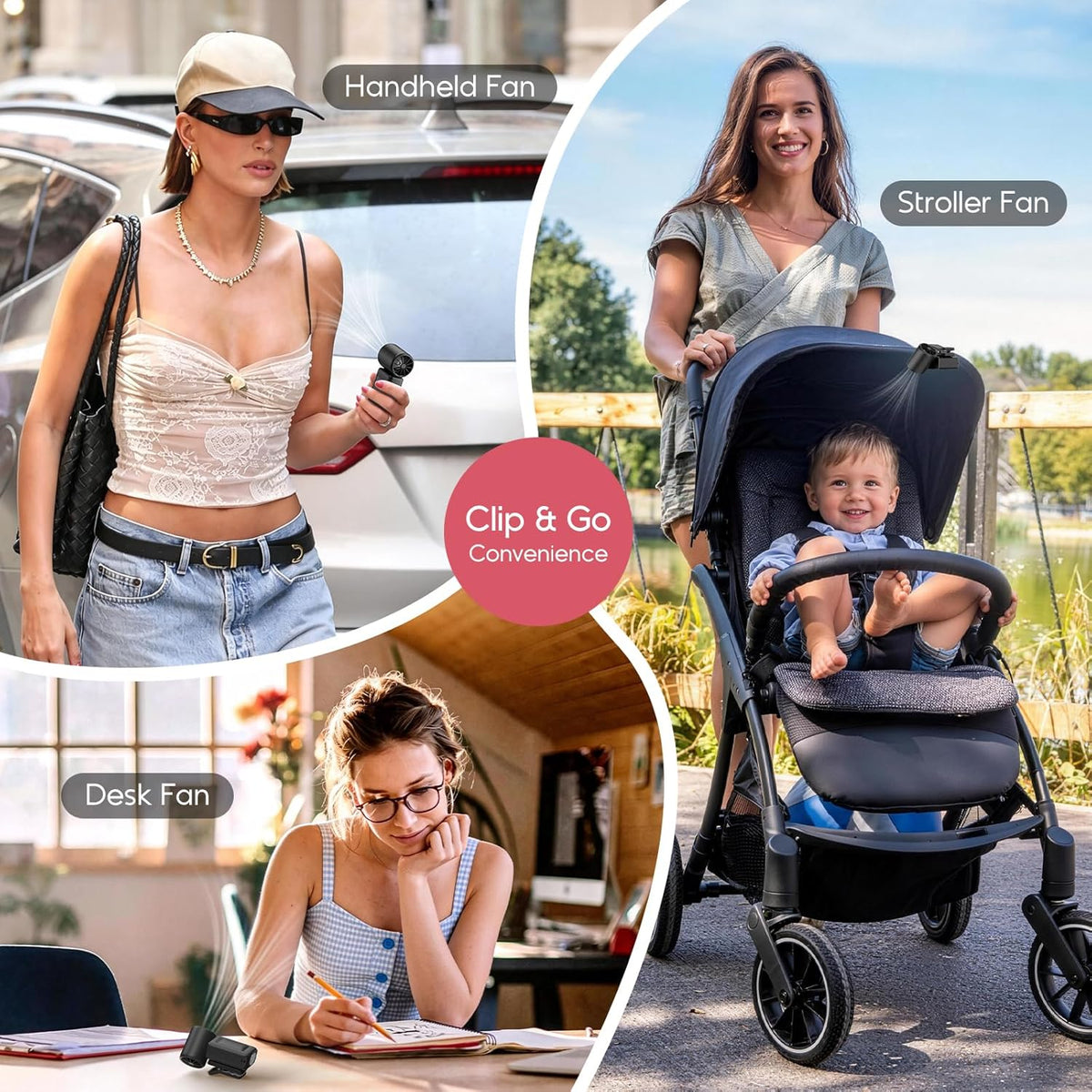 Clip-On Portable Fan for Strollers, 13500RPM Mini Handheld Turbo Travel Fan