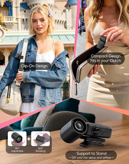 Clip-On Portable Fan for Strollers, 13500RPM Mini Handheld Turbo Travel Fan