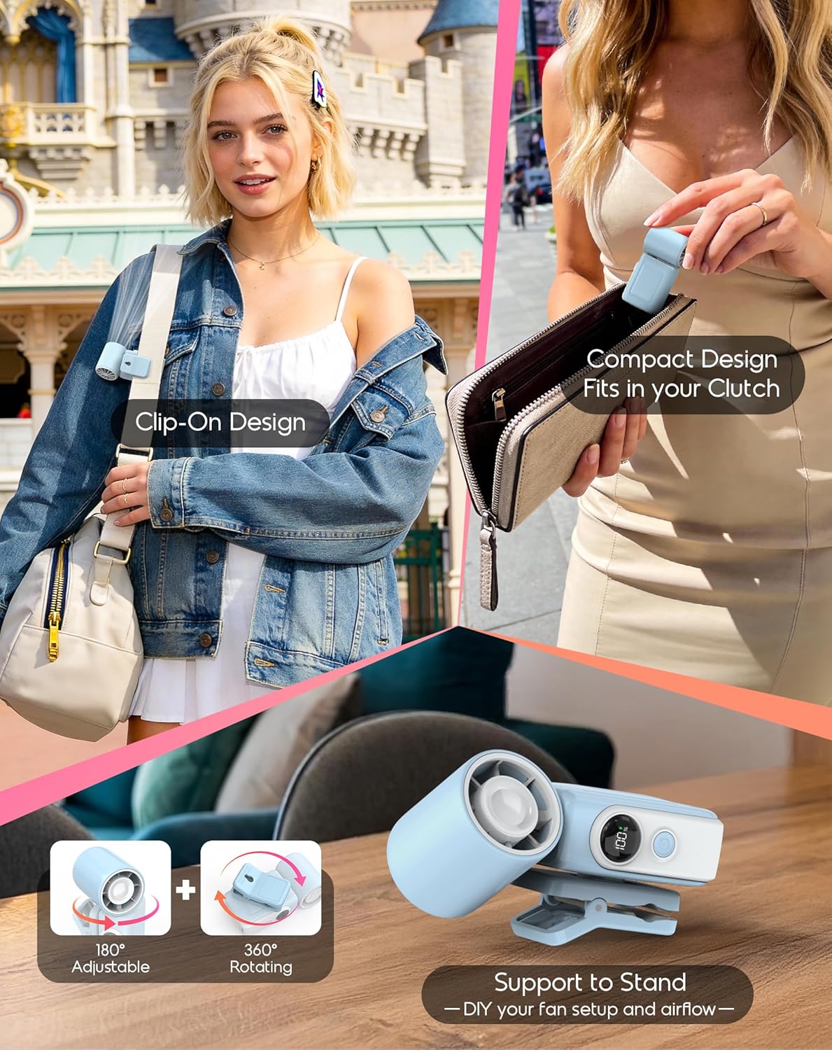 Clip-On Portable Fan for Strollers, 13500RPM Mini Handheld Turbo Travel Fan