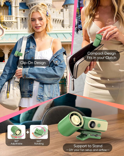 Clip-On Portable Fan for Strollers, 13500RPM Mini Handheld Turbo Travel Fan