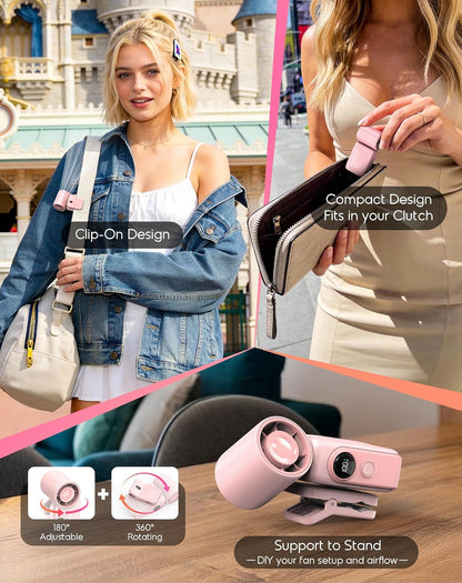 Clip-On Portable Fan for Strollers, 13500RPM Mini Handheld Turbo Travel Fan