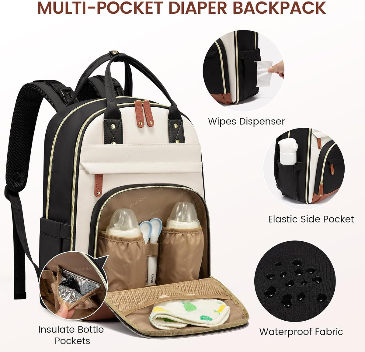 Diaper Bag Backpack with Changing Pad, Large Baby Bag, Beige-khaki
