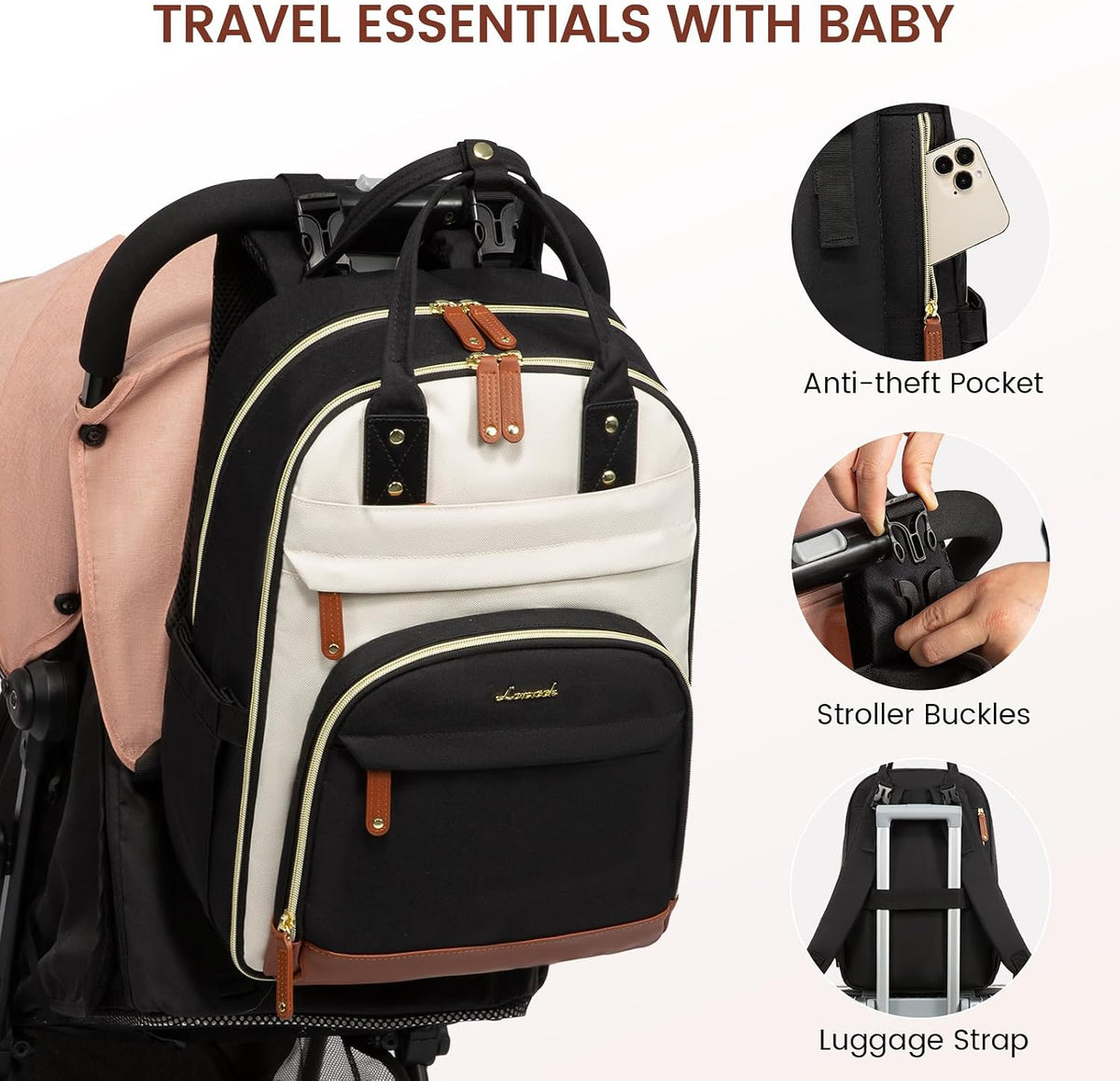 Diaper Bag Backpack with Changing Pad, Large Baby Bag, Beige-khaki
