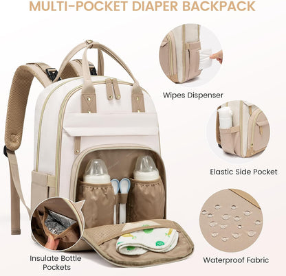 Diaper Bag Backpack with Changing Pad, Large Baby Bag, Beige-khaki